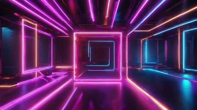 3d abstract background with neon lights space construction 3d illustration