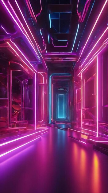 3d abstract background with neon lights space construction 3d illustration