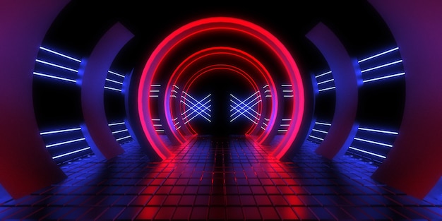 3D abstract background with neon lights