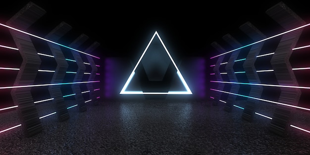 3D abstract background with neon lights