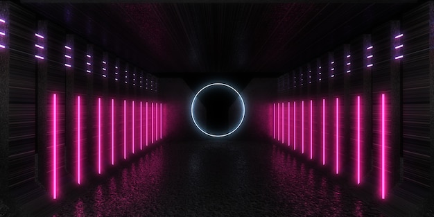 3D abstract background with neon lights