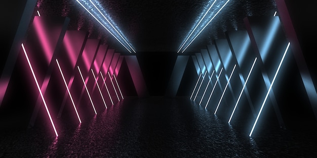 3D abstract background with neon lights