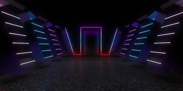 3D abstract background with neon lights