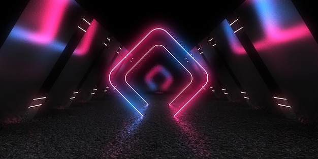 3D abstract background with neon lights