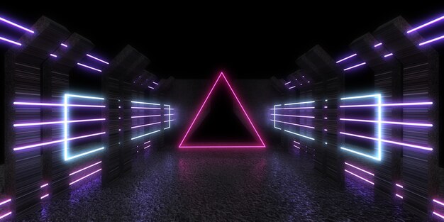 3D абстрактный фон с неоновыми огнями.