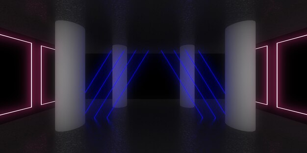 3D abstract background with neon lights