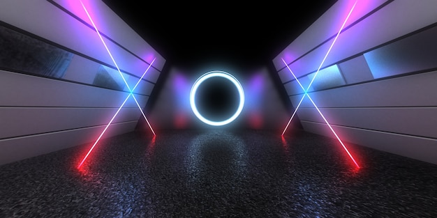 3D abstract background with neon lights