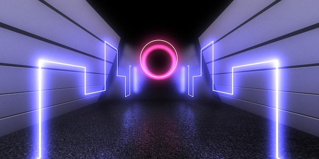 3D abstract background with neon lights