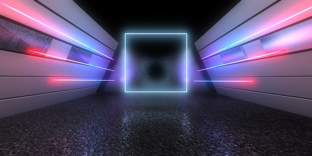 3D abstract background with neon lights