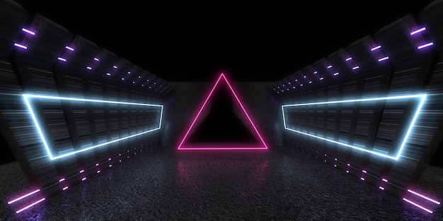 3D абстрактный фон с неоновыми огнями.