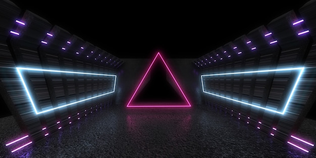 3D abstract background with neon lights