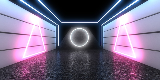 3D abstract background with neon lights