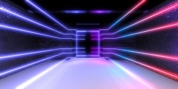 3D abstract background with neon lights