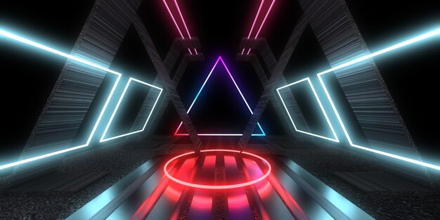 3D abstract background with neon lights