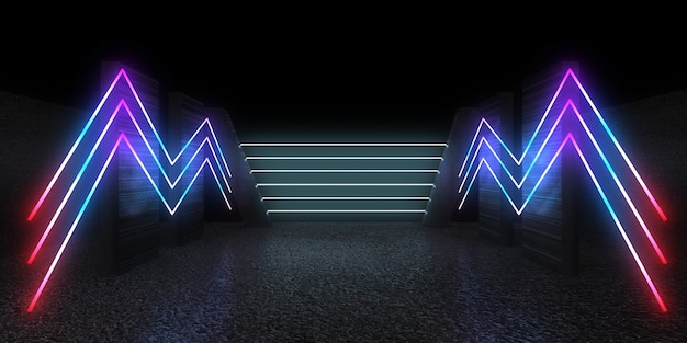 3D abstract background with neon lights.