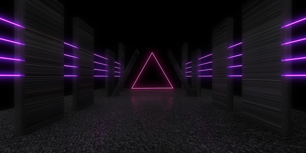 3D abstract background with neon lights.