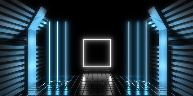 3D абстрактный фон с неоновыми огнями.