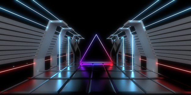 3D abstract background with neon lights