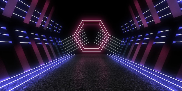 3D abstract background with neon lights