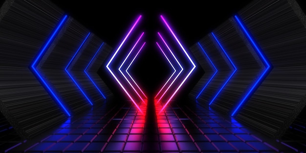 3D abstract background with neon lights