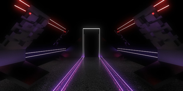 3D abstract background with neon lights