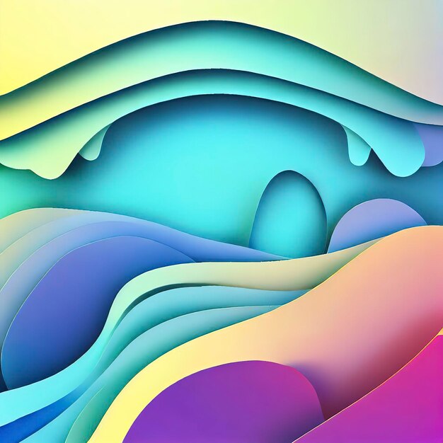 3D abstract background with paper cut shapes Colorful carving art Paper craft landscape with gradient fade colors