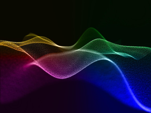 3D abstract background with rainbow coloured flowing particle waves