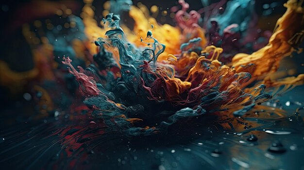 Photo 3d abstract background with smoke and colorful splashes