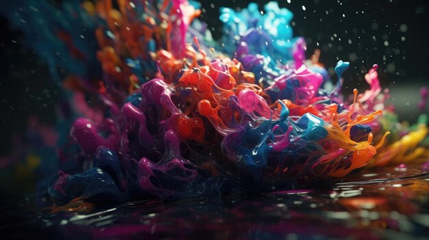 3D abstract background with smoke and colorful splashes