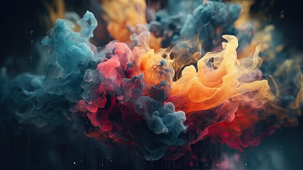 3D abstract background with smoke and colorful splashes