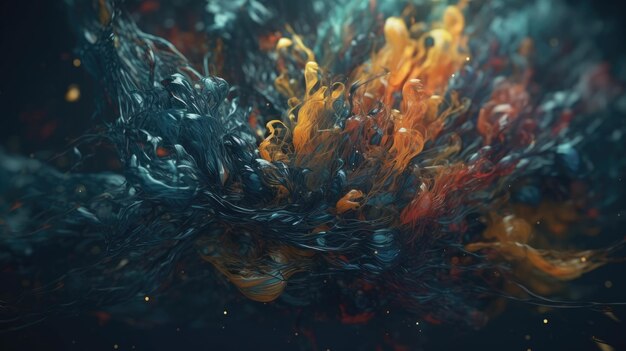 3D abstract background with smoke and colorful splashes