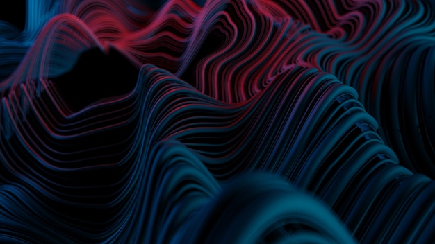 3d abstract background with wavy deformed thin and thick lines. Camera depth of field. Perfect for presentations. Organic flow lines.