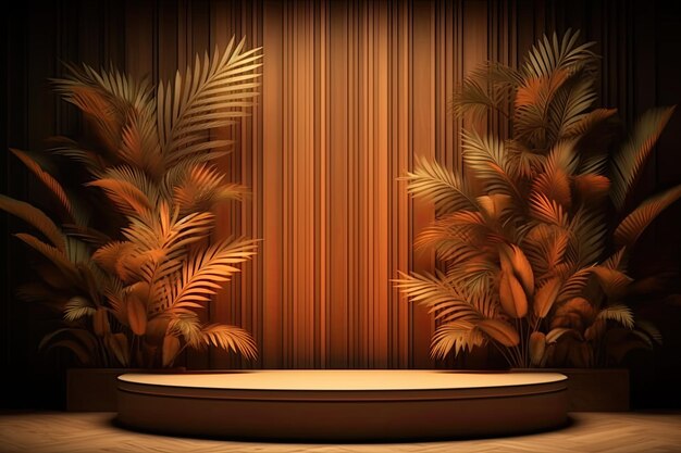 Photo 3d abstract brown product stage podium in autumn theme background mockup