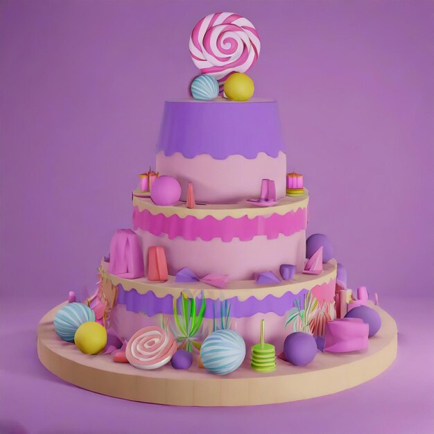 사진 3d 추상적인 사탕 디저트 계층 케이크