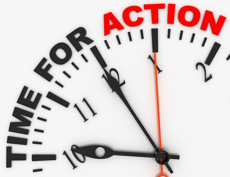 Photo 3d abstract clock with word time for action. time concept