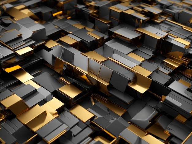 3D Abstract colorful back gray and gold gaming wallpaper with sharp edges background
