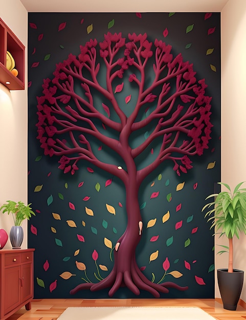 3d abstract Colorful tree with leaves on hanging branches illustration background generative ai