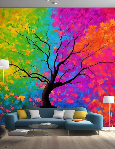 3d abstract Colorful tree with leaves on hanging branches illustration background generative ai