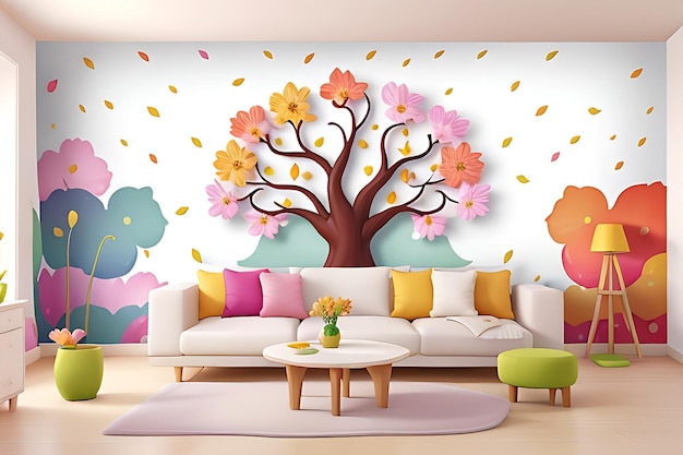 3d abstract Colorful tree with leaves on hanging branches illustration background generative ai