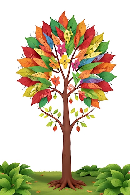 3d abstract Colorful tree with leaves on hanging branches illustration background generative ai