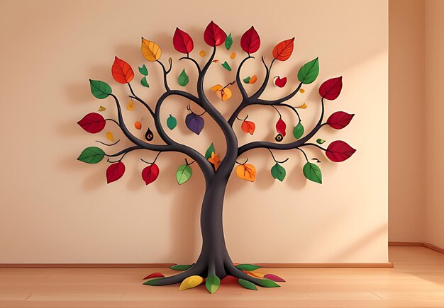 3d abstract Colorful tree with leaves on hanging branches illustration background generative ai