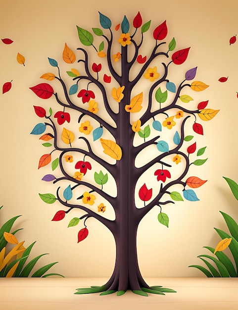 3d abstract Colorful tree with leaves on hanging branches illustration background generative ai