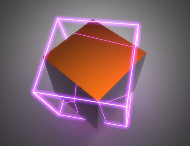 3D abstract cubes background with neon lights . 3d illustration