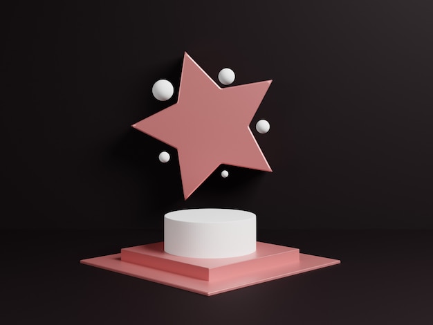 3d abstract design scene with pink podium and symbolic star.