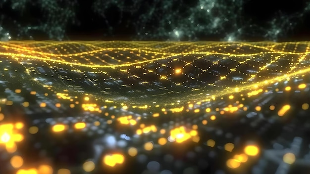 상호 연결된 노드를 통해 흐르는 이진 코드와 함께 3D 추상 디지털 배경 개념 디지털 예술 추상 디자인 데이터 시각화