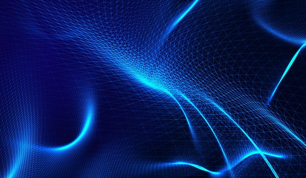 3D abstract digital technology blue light particles on blue background