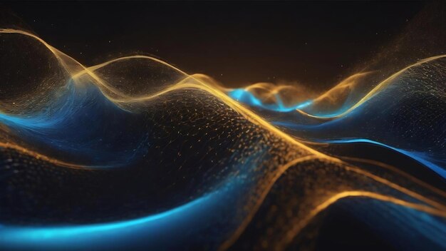 3d abstract digital technology blue light particles network wave on black background