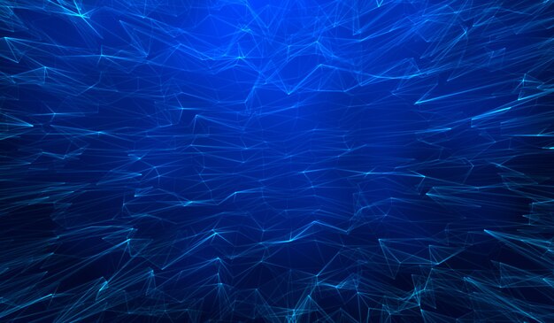 3D abstract digital technology blue particles network wave on blue background