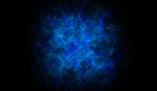 Foto frammentazione delle particelle di tecnologia digitale astratta 3d e miscelazione di blu su sfondo nero