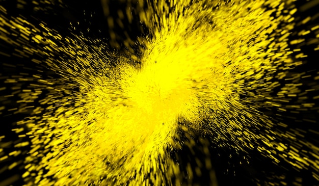 Photo 3d abstract digital technology particles fragmentation and mixing of yellow on black background